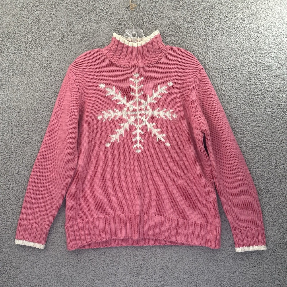 Northern Isles Turtleneck Knit Sweater Snowflake‎ Acrylic Wool Retro Women Large